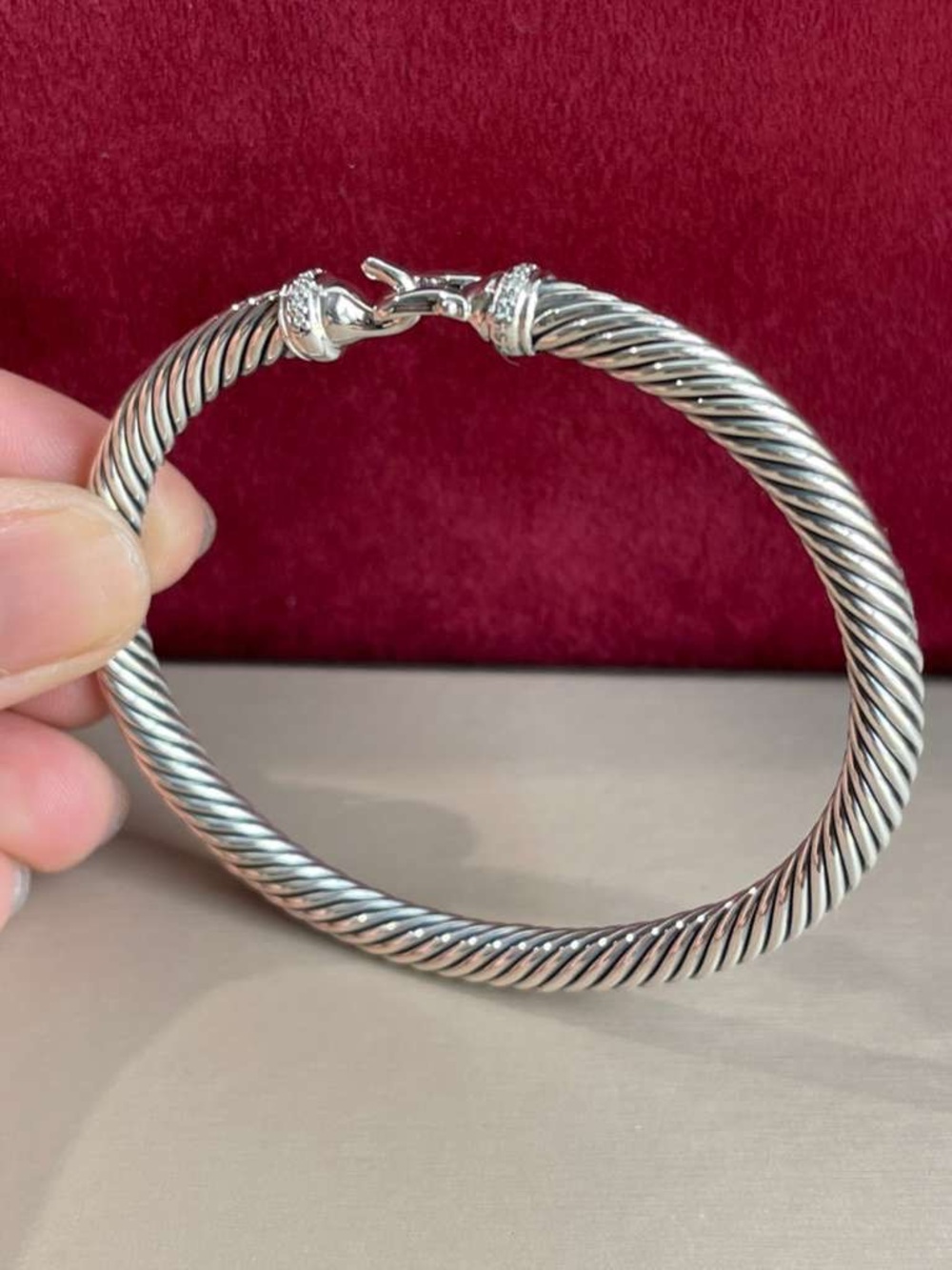 David Yurman 925 Sterling Silver 5mm diamond buckle Cable Bangle Bracelet small - Picture 2 of 10
